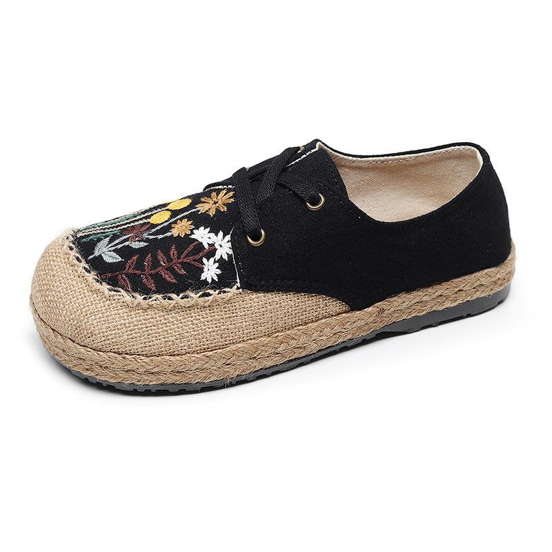 

new women s shoes dandelion embroidered linen shoes beef tendon sole handstitched help laceup cloth shoes women 35 чёрный