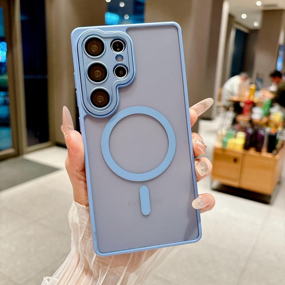 KEYSION Luxury Matte Translucent Magnetic Case for Samsung Galaxy S23 S24 Ultra 5G S23+ S24 FE Shockproof Armor Phone Cover