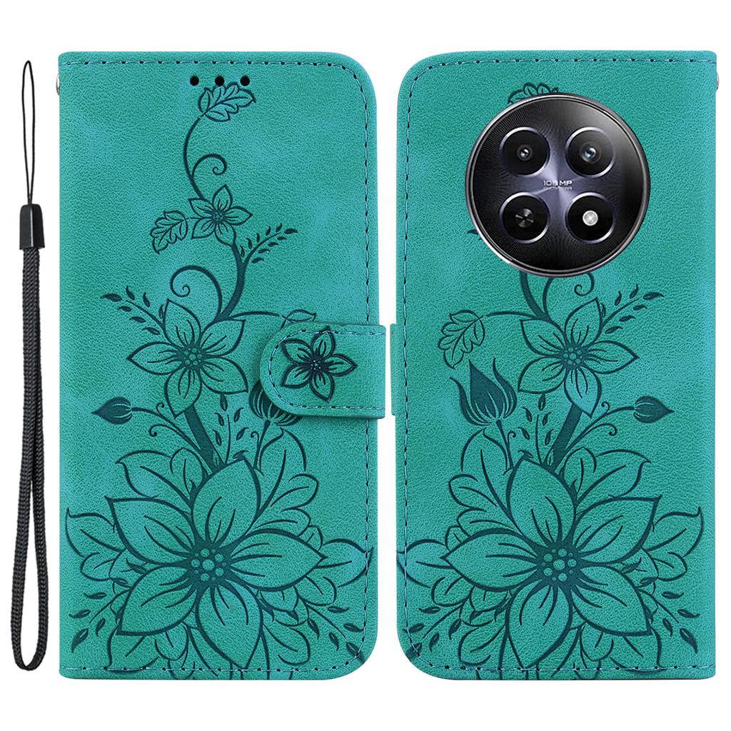 For Realme 12 5G/12x 5G Case Wallet Flower Imprint Phone Cover with Foldable Stand