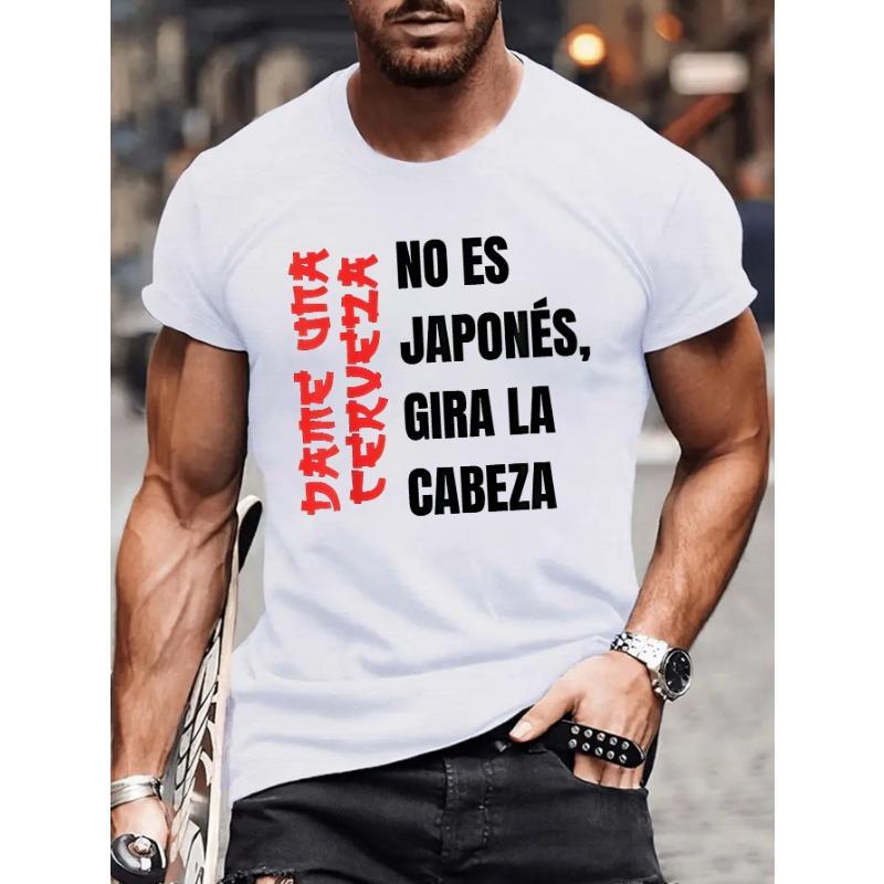 European Size Men's Spanish Phrase T-Shirt with Spanish Text and Phrase, Casual Crew Neck Short Sleeve Summer Top for Spanish Classroom Clothing