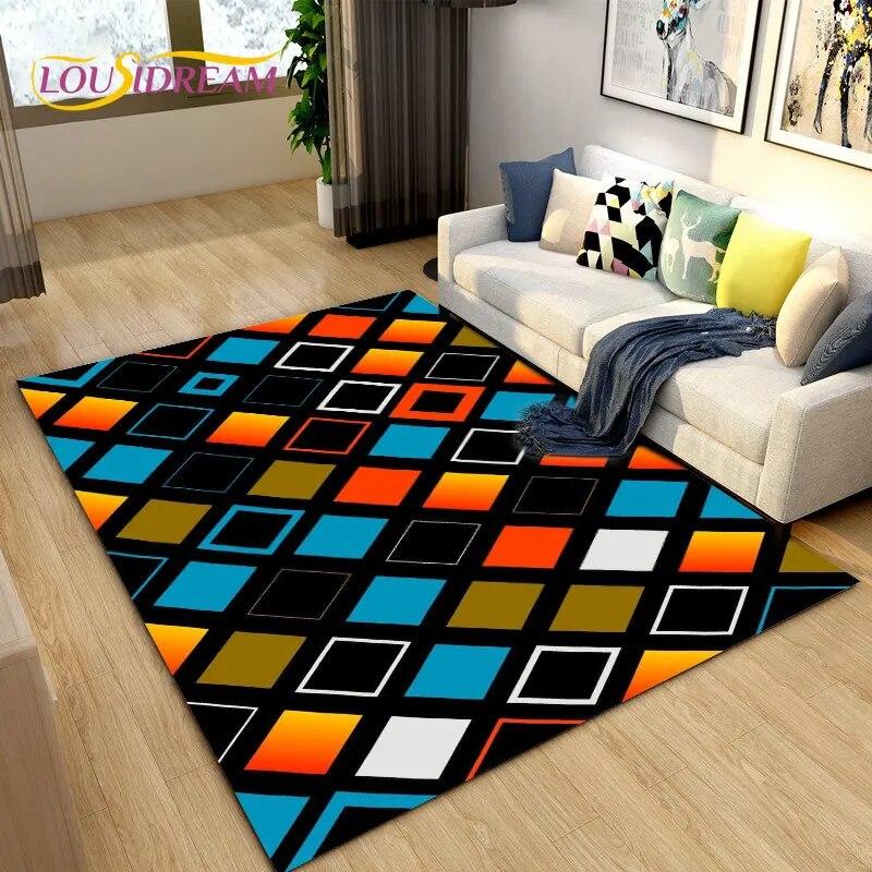 3D Geometric Lattice Pattern Area Rug,Carpet Rug for Living Room Bedroom Sofa Decoration,Kitchen Bath Doormat Non-slip Floor Mat