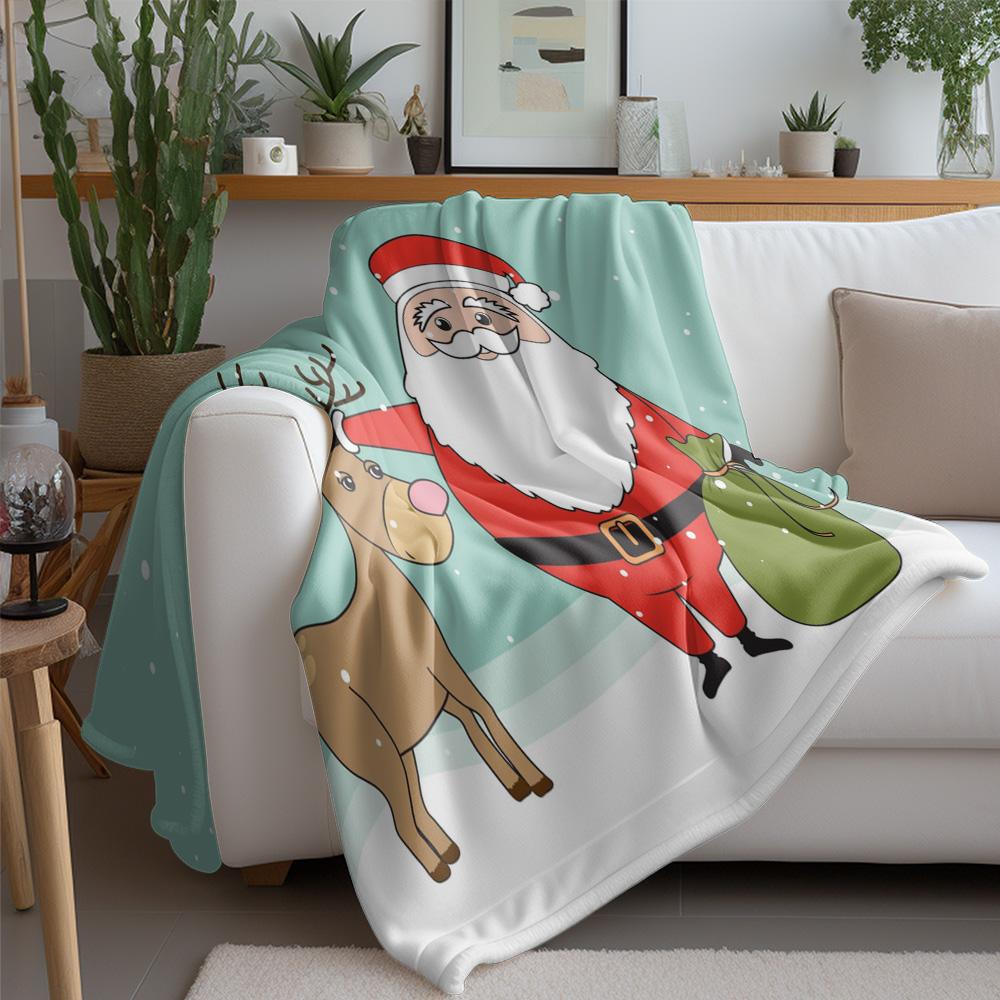 Festive Santa Claus Throw Blanket Merry Christmas Reindeer Cozy Home Decor Gift Holiday Season Warm Fleece Bedding