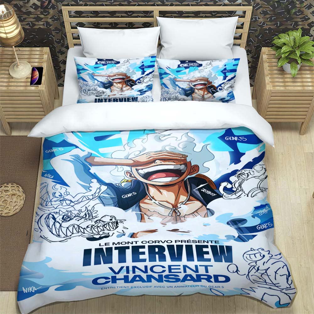 A Comfortable 3D Cartoon Comic Book Series "One Piece" Bedding Set, Including Duvet Cover, Pillowcases, and A Children's Set.