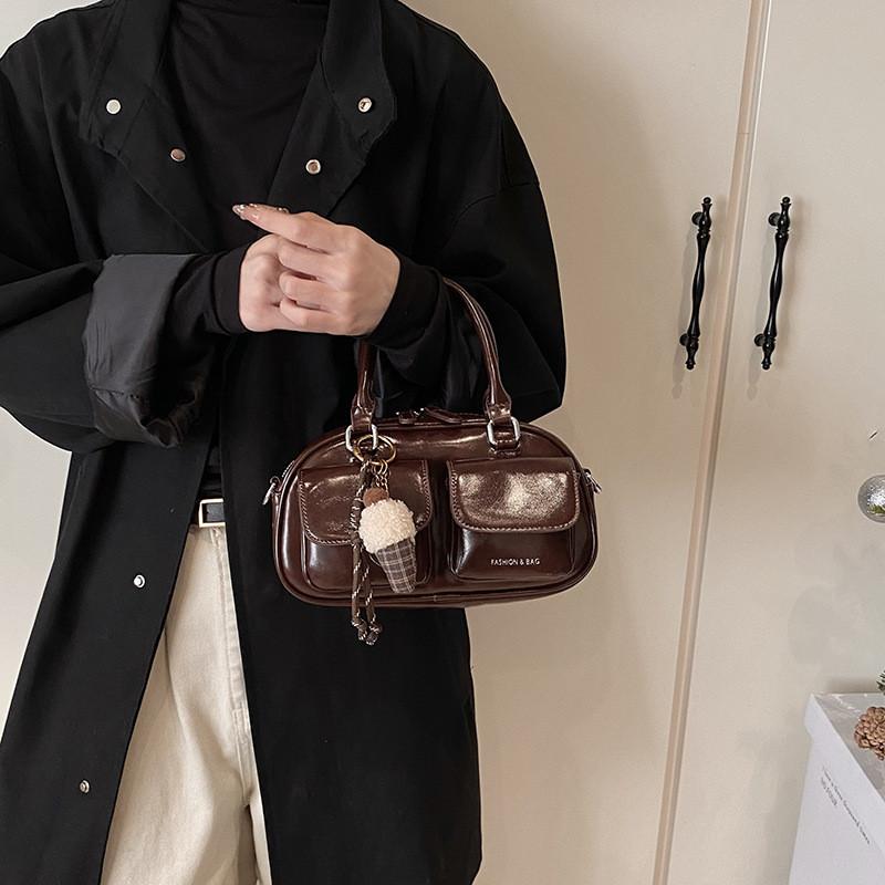 Brown Trendy Pu Bowling Bag For Women Versatile Crossbody Purse Perfect For Use Everyday