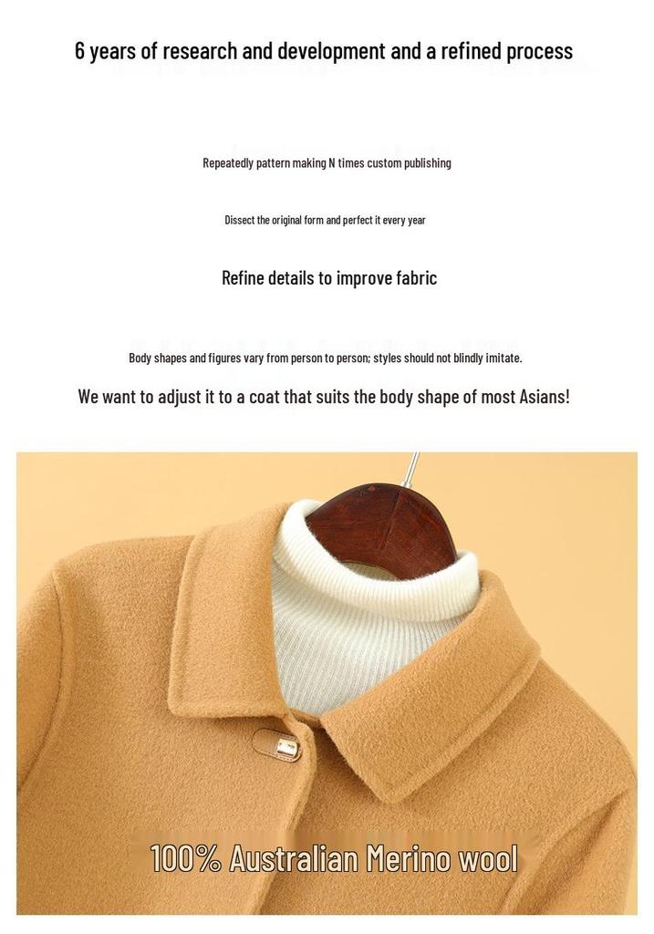 Women's Mid-Length Double-Faced Wool Coat: 2024 Korean Style, Warm Suit Lapel, Button-Up for Autumn/Winter