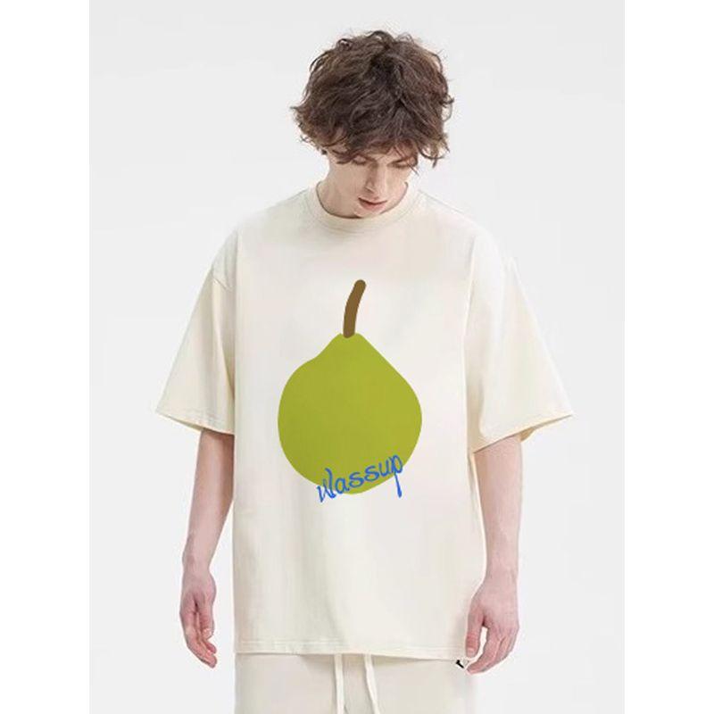 Wassup Pear Large Inkjet Short Sleeve T-shirt Men's Summer New Heavy Cotton Couple Round Neck All-Match T-shirt