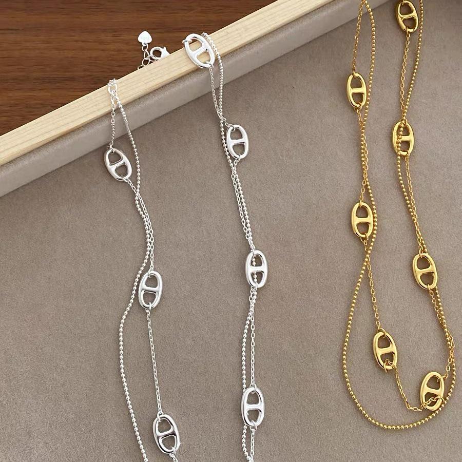 Collana a Doppio Strato con Perline a Forma di Naso di Maiale: Catena Clavicolare Semplice Elegante di Lusso da Donna per Migliori Amiche