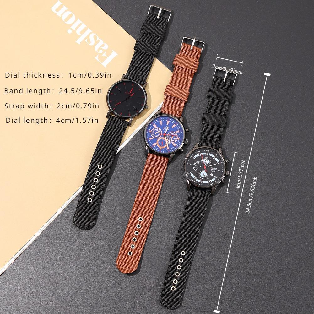 Watch 2-Piece Set Men'S Nylon Strap Watch Quartz Watch Fashion Set Watch