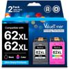 62XL Ink Cartridges Replacement for HP 62 for HP Envy 5540 5640 5642 5644 5646 7640 5660 7644 for OfficeJet 250 200 5740