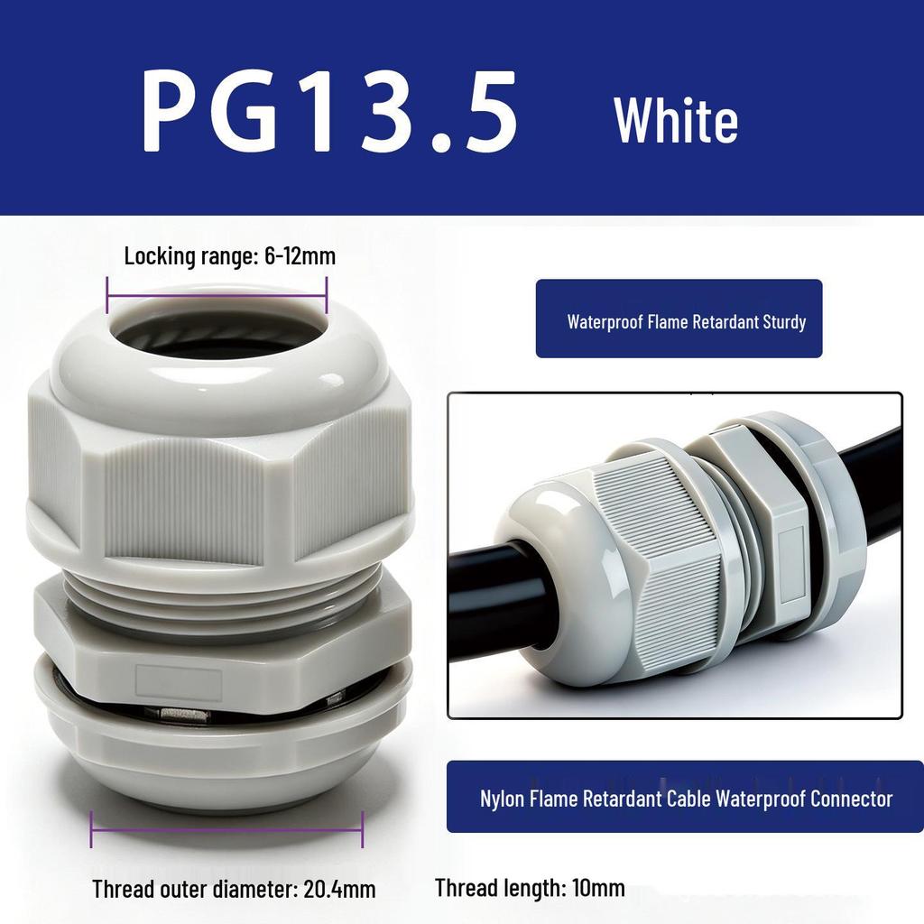 Nylon Waterproof Cable Connector Gland, M/PG Type, Flame Retardant, Sealed Threaded