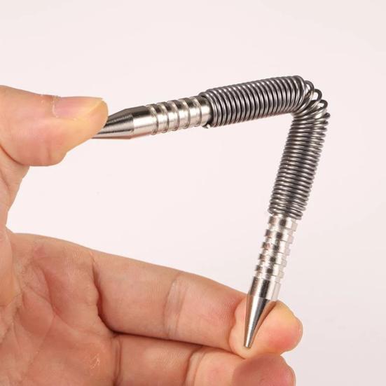 Dual Head Spring Nail Set Hinge Pin Punch Tool 3500 PSI Impact Hammerless Design Durable Steel Construction Wood/Metal/Glass Marking Removal