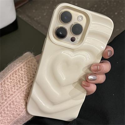 Korean Cute Love Heart Folds Glossy Phone Case For Iphone 14 13 12 11 Pro Max X Xs Xr Lovely Hearts Shockproof Soft Cover Funda