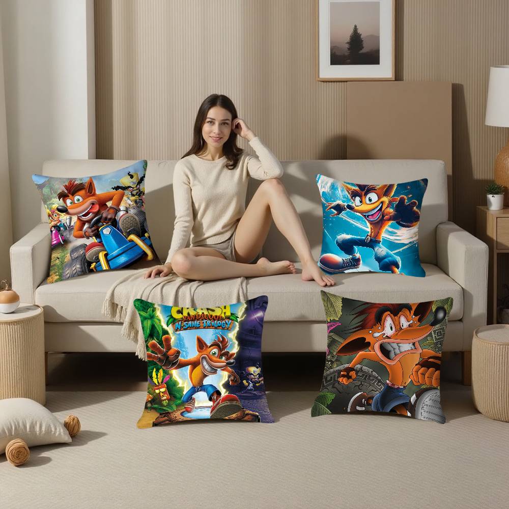 Cartoon Spiel Crashs Bandicoot Kissenbezug Plüschstoff Weicher Kissenbezug Beidseitig bedruckt Kissenbezug Haushaltsgeschenke