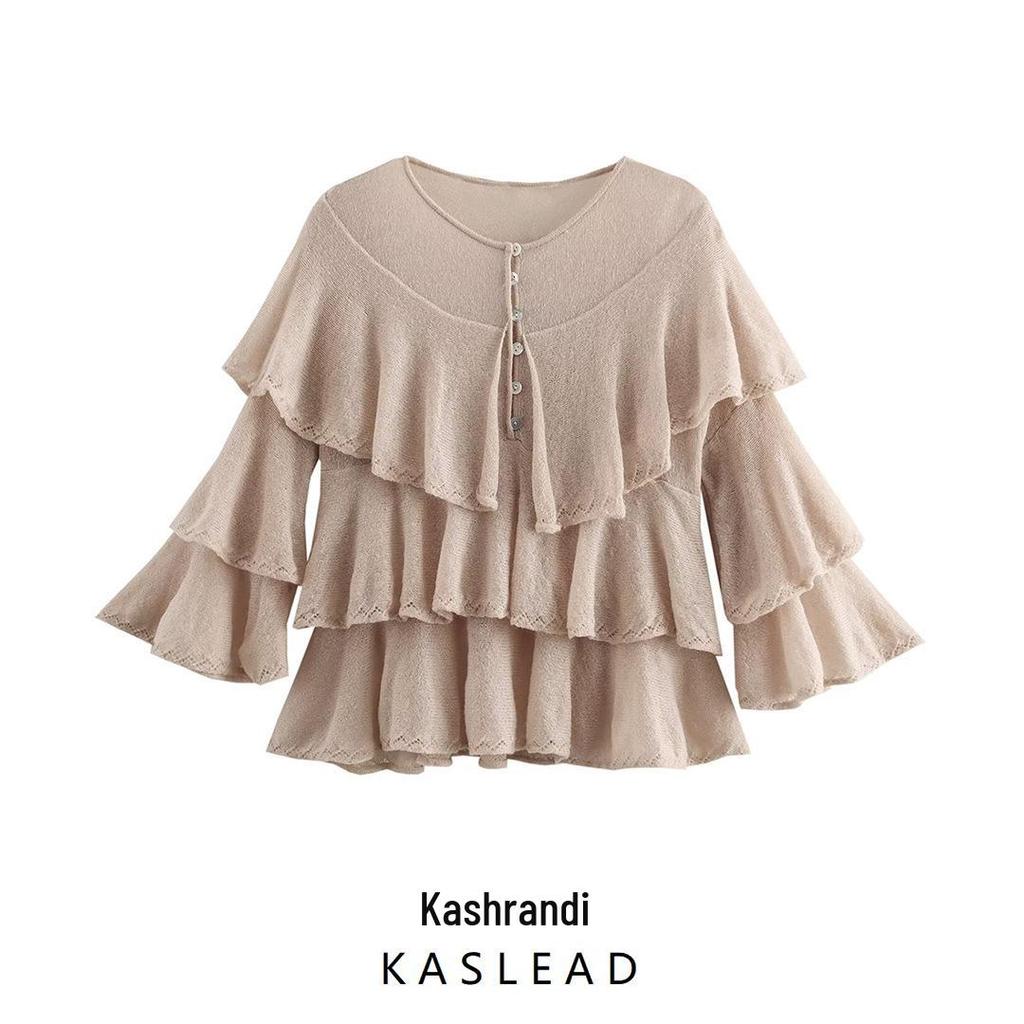 2025 Spring Women's Fashion Sweater: European & American Style, Elegant Layered Knit Design