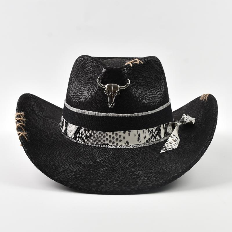 

Handmade Western Cowboy Hat for Men Women Vintage Faux Leather Gentleman Cowgirl Hat Holidays Party Cosplay Hat One Size чёрный