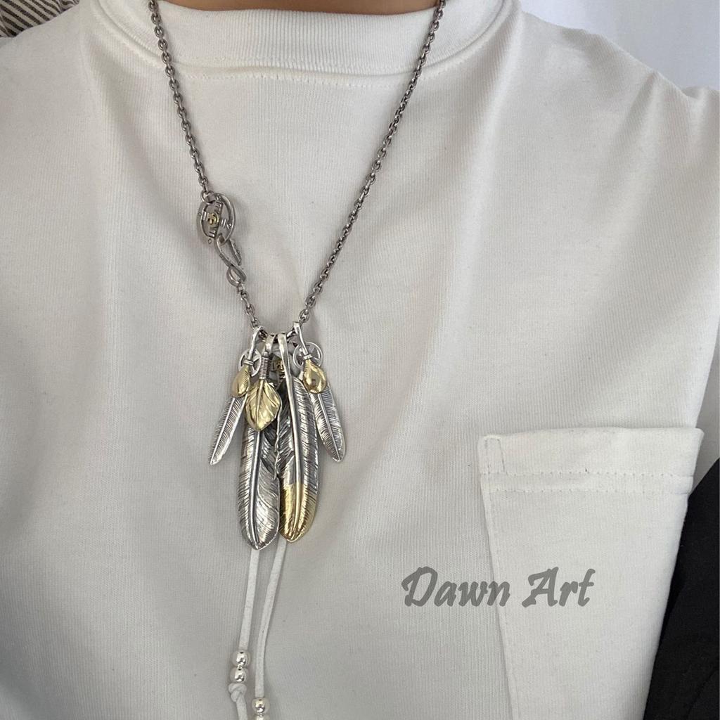 Dawn Art Silver 925 God Set Feather Necklace Celebrity Model Extra Large Feather Silver Gold Wheel Hook 925 [Dawn Art]