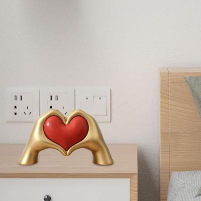 Yousheng Heart Hand Sculpture Gold Resin Love Hands Heart Statue with Red Heart for Living Room Bedroom Office Coffee Table Desk Wedding Party Decor