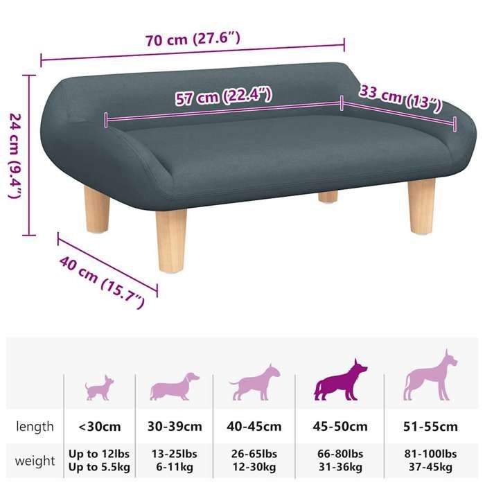 VidaXL Dog Bed, Pet Sofa with Wooden Frame, Basket for Puppies Indoor House, Dark Grey 171947