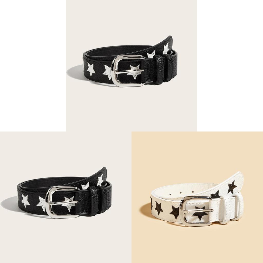 Fashion Belt For Women Pu Leather Star Pattern Casual Waist Accessory For Outdoor Wear