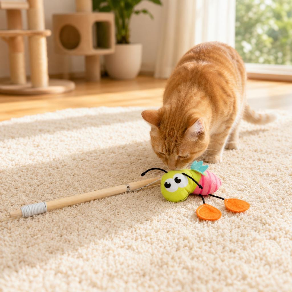 Cartoon Animal Cat Teaser Wand Durable Chew Toy with Catnip Plush Interactive Play Stick for Cats