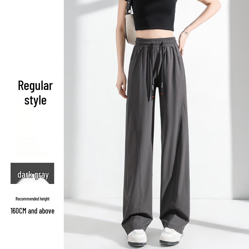 

Женские брюки с высокой посадкой из ледяного шелка с широкими штанинами - Лето 2025, Легкие, Быстросохнущие, Дышащие, Повседневный стиль с прямыми штанинами S