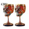 Sugar Skull Wine Glass Gothic Glass, Hand Painted Skeleton Goblet, Day Luxury Decorative Drinking of The Dead Decor, Unique Bar Gift for Halloween