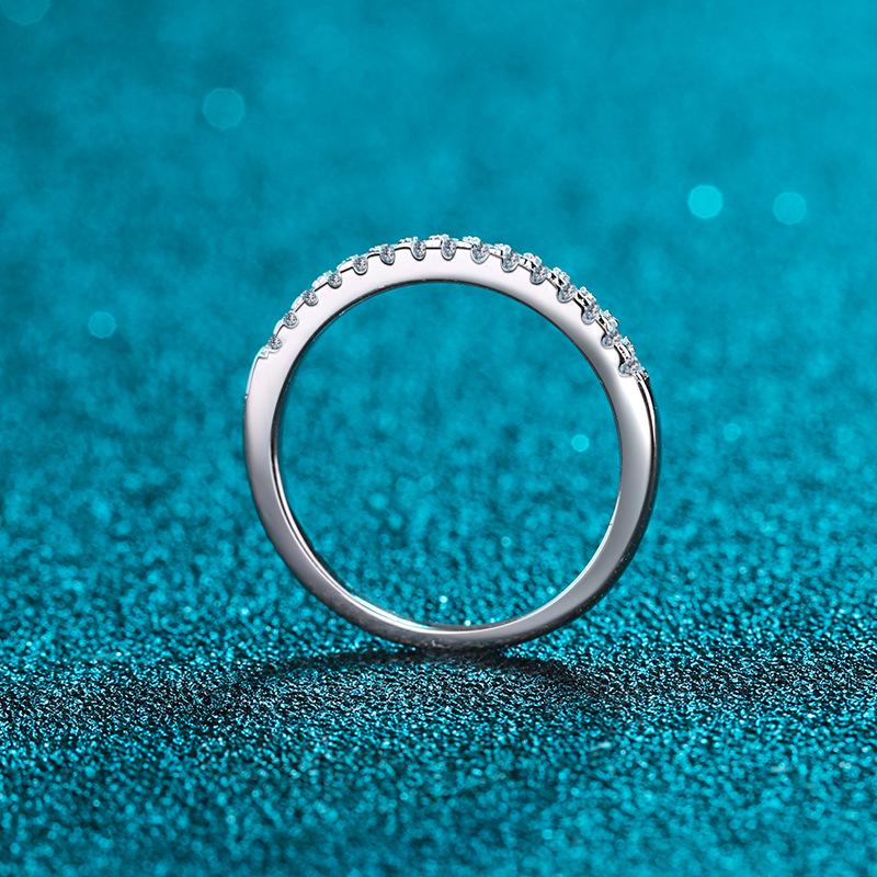 S925 Sterling Silver Ring with Platinum PT950 Gold and Moissanite Inlay - Women's Eternity Band