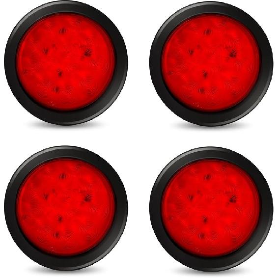 4Pcs 4" Round Led Trailer Lights Kit Red 12 LED Boat Marker Lights Brake Lights Stop Turn Side Utility Tail Lights Waterproof Hitch Light For Truck