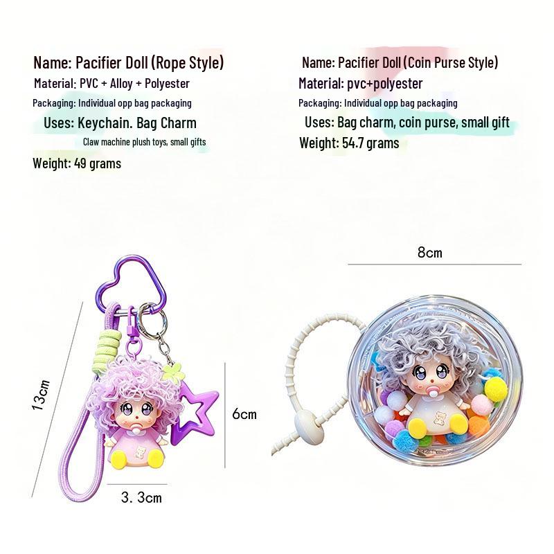 Cartoon Big Wave Curly Hair Doll Keychain & Phone Charm Gift
