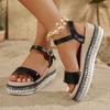 Mode Mode Nieten Plateau Sandalen Damen Übergröße 36-42 Dicker Boden Sommer Sandalen Frau Knöchelschnalle PU Leder Sandalias Mujer