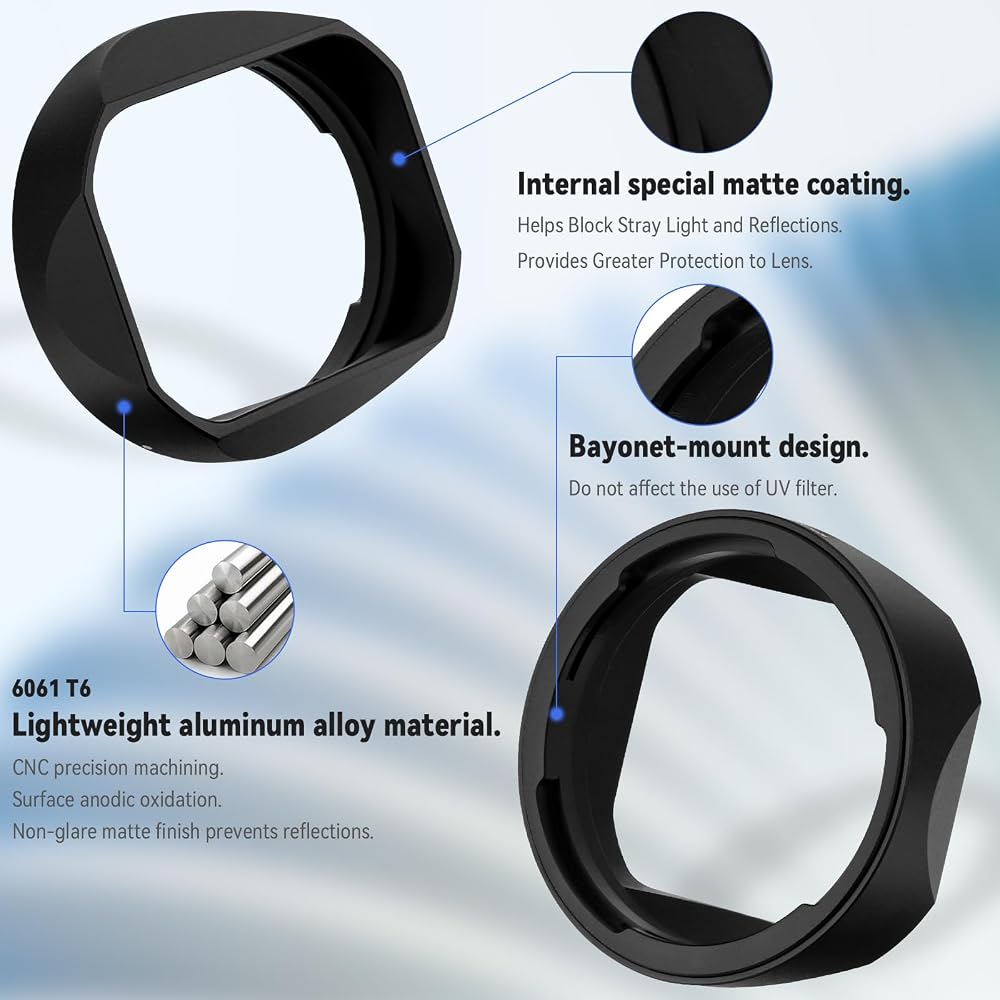Haoge Square Metal Lens Bayonet Hood for Voigtlander 35mm F2, 35mm F1.5, 28mm F2.0 Type I & II Ultron Aspherical Vintage Line Leica VM Mount Lenses (L