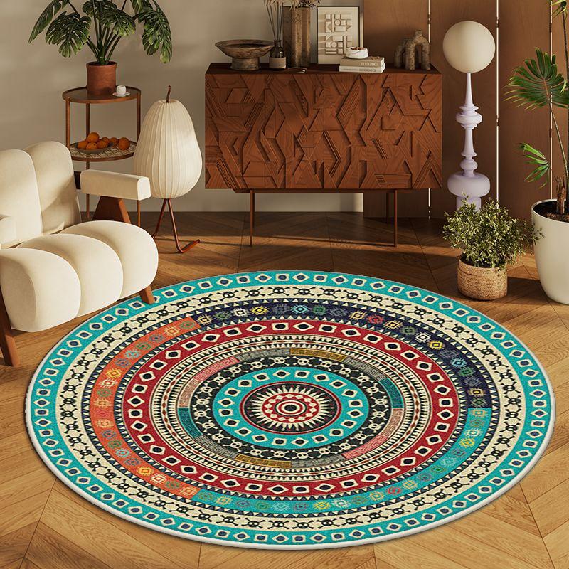 Black Persian Round Carpet for Living Room Bohemian Decoration Bedroom Non-slip Rug Lounge Study Lint-free Washable Chair Mat
