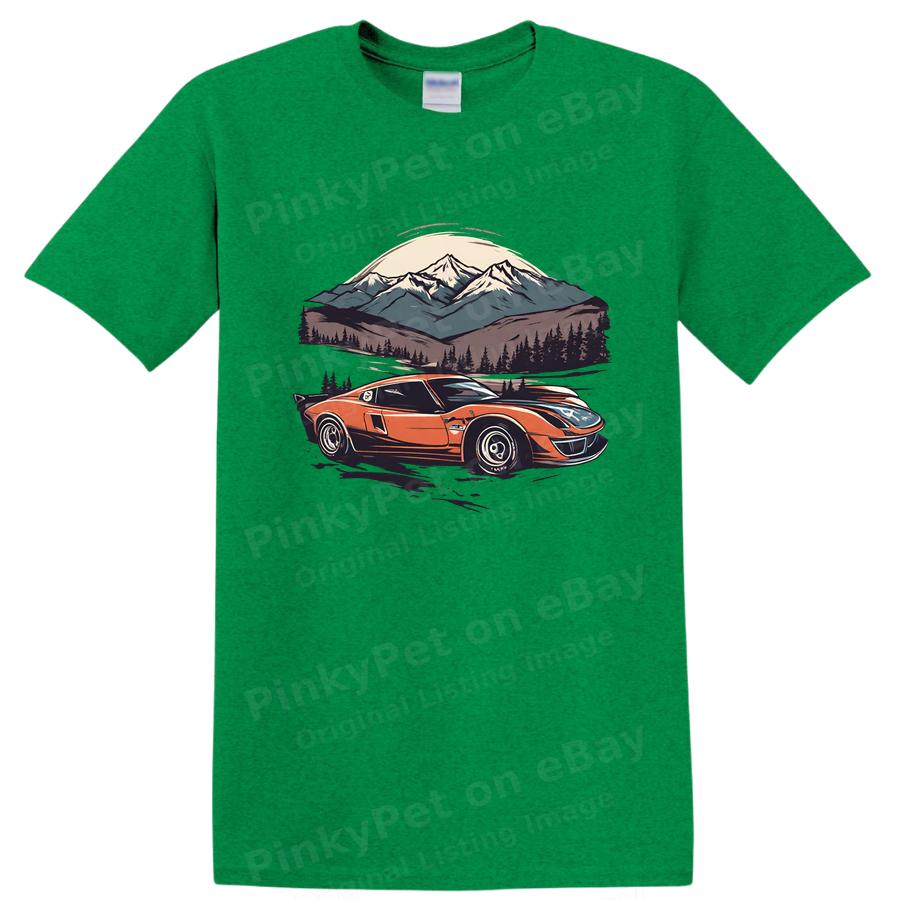 Vintage Car Mountain Landscape T Shirt Retro Auto Graphic Tee Adventure