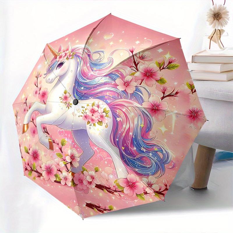 Unicorn Fantasy Automatic Folding Umbrella 8 Ribs, Durable Iron Frame, Bright Color Pattern Compact Travel Umbrella, Suitable for Outdoor,