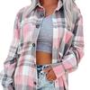Women Coat Spring Autumn Loose Plaid Pocket Splicing Shirt Coat Women Long Sleeve Single-Breasted Cardigan Turn-Down Collar Blouse