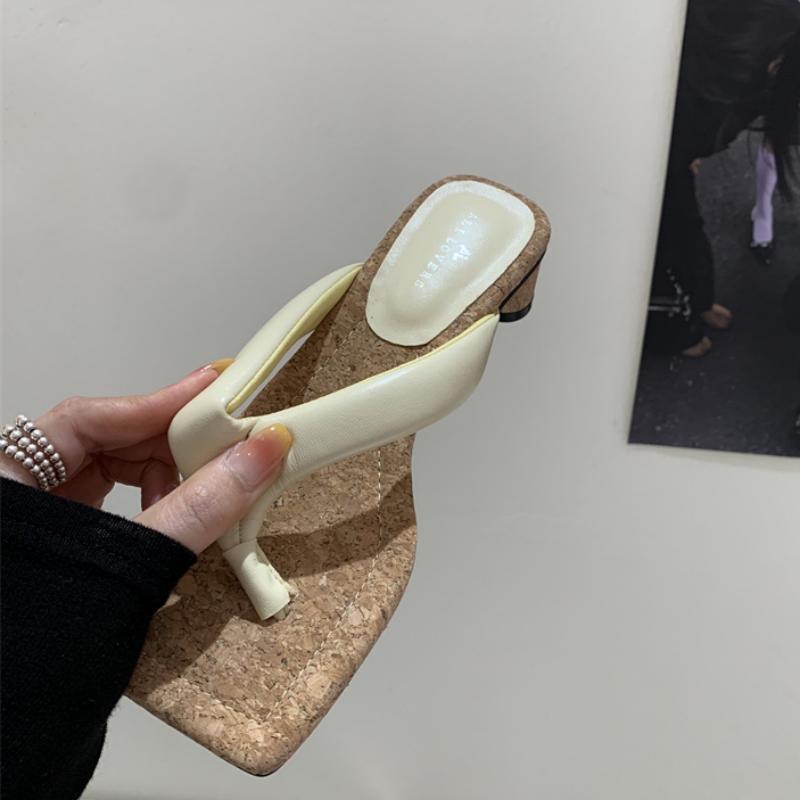 Fashion Bailamos Summer Brand New Women Slipper Low Heel Flip Flops Slip On Beach Slides Square To Dress Shoes Soft Sandals Mujer
