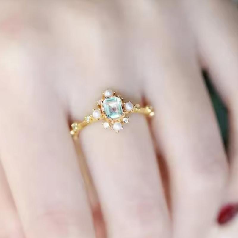 Jemný snubní prsten pro nevěstu, zásnubní prsten se simulovanou perlou, elegantní lesklý zirkon, prstové doplňky pro zasnoubení