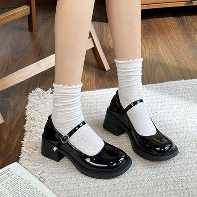 Modische Schuhe mit runder Spitze und dickem Absatz, Einzelne Schuhe zum Rock, kleine Lederschuhe, französische Retro Mary Jane Schuhe, Damen High Heels 2025 neu