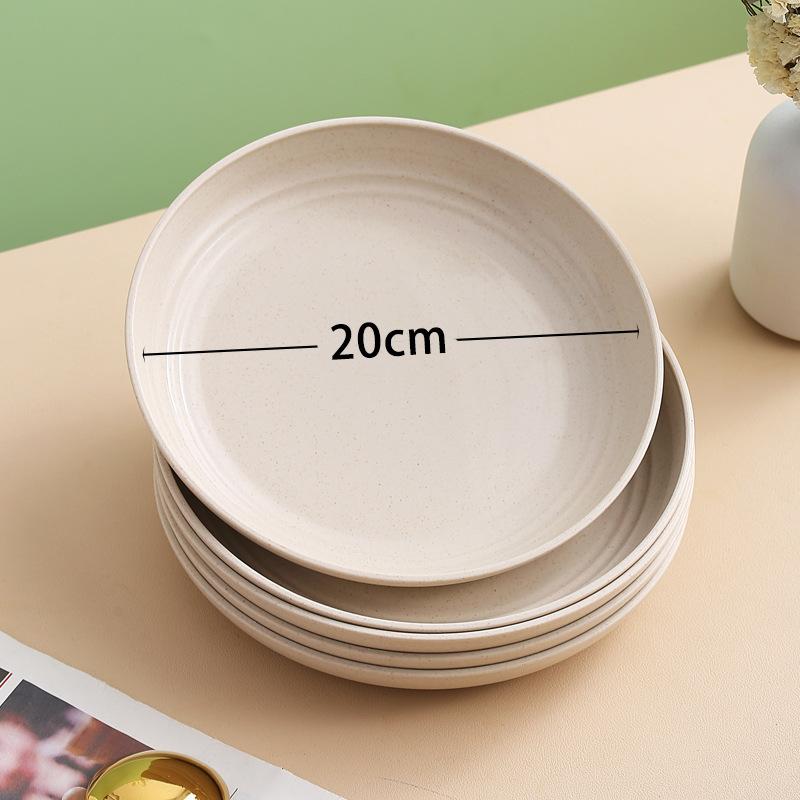 Wheat Straw Round Vegetable Plate Household Large Vegetable Plate Set Drop-Resistant Snack Plastic Plate Fruit Plate
