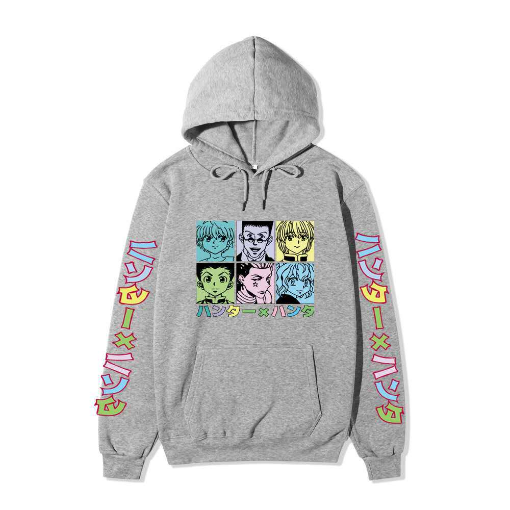 Hunter X Hunter Six Characters Grid Hoodie Color Japanese Sleeve Print Anime Casual Hooded Sweatshirt Pullover