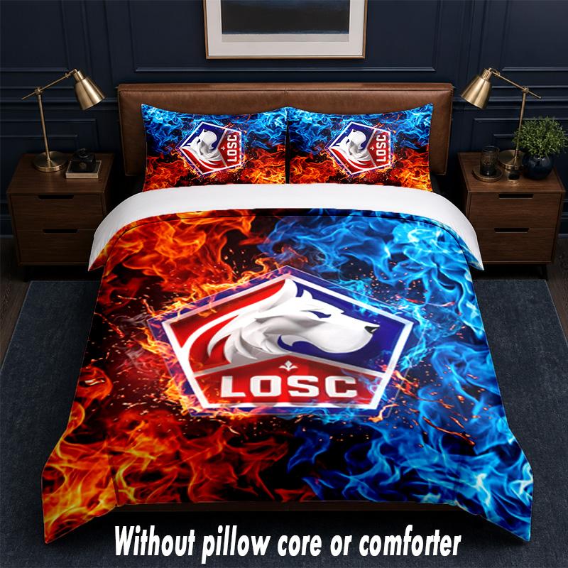 LOSC Lille FC Design Bed Bedding Set 1 Duvet Cover + 2 Pillowcases Soft Breathable Household Bed Linens