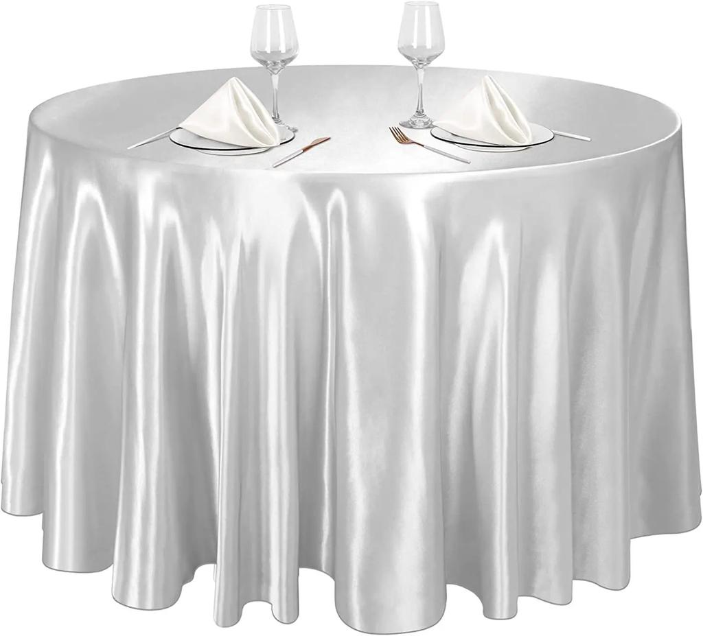 Champagne 145Cm Round Satin Tablecloths Satin Cover Silk Tablecloth Smooth Fabric For Wedding Banquet Table Decoration