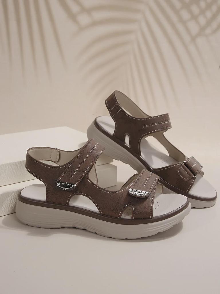 Summer 2025 Women's Sporty Wedge Heel Genuine Leather Sandals - Soft, Lightweight, Velcro, Plus Size Slippers.
