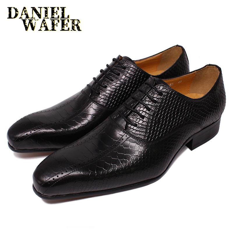 

Fashion Men s Fashion Handmade Genuine Leather Oxford Shoes Black Red Lace-Up Pointed Toe Formal Office Wedding Snake Print Design 39 чёрный