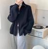 Solid color simple double zipper knitted cardigan top women's autumn and winter new loose lazy wind sweater jacket tide