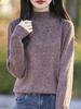 Women's Soft Loose Knit Sweater: Slub Yarn Semi-High Neck Pullover