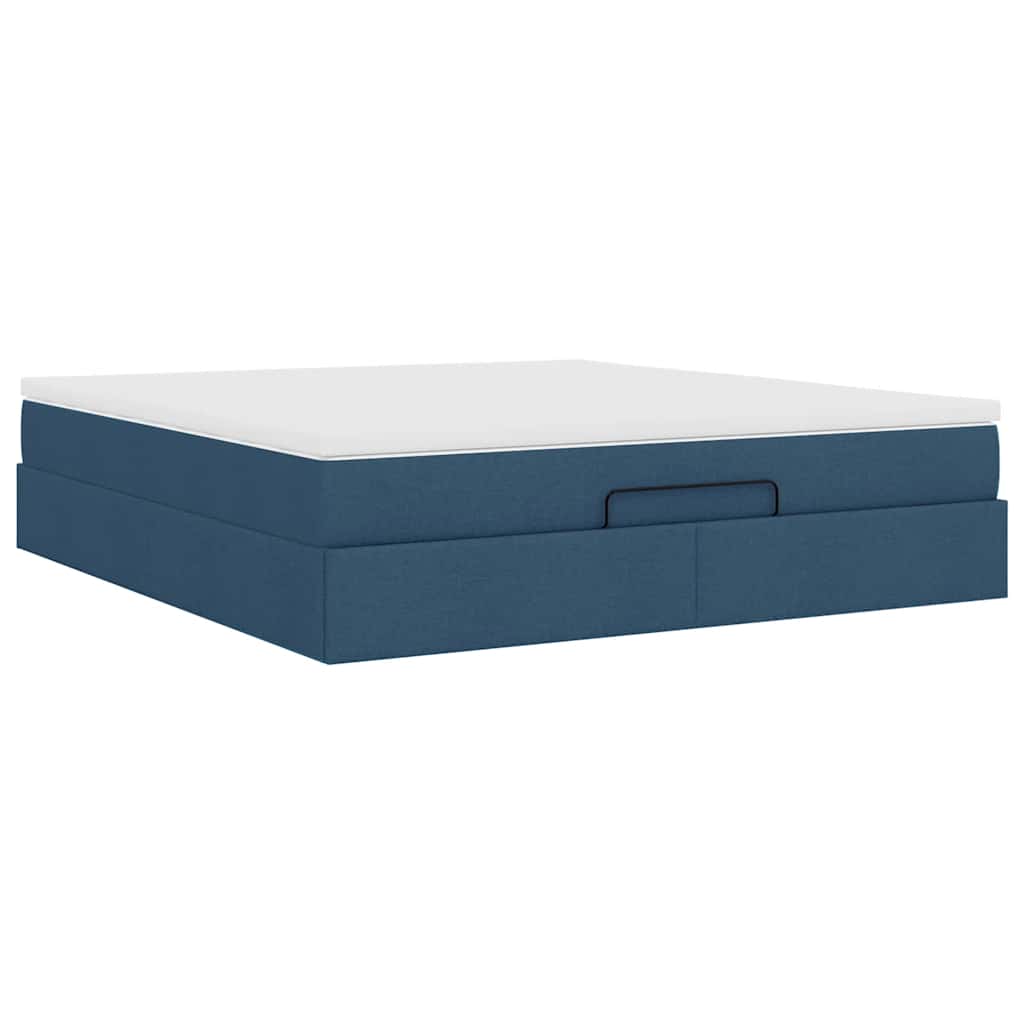 Ottoman Bed with Mattress Blue 180x200 Cm Fabric
