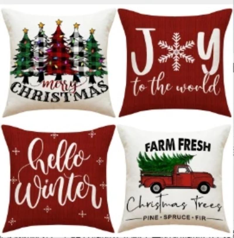 45x45cm Christmas Pillow Covers Set of 4,Winter Decorative Pillow Case, Merry Christmas Tree Cushion for Home Sofa Xmas Decor
