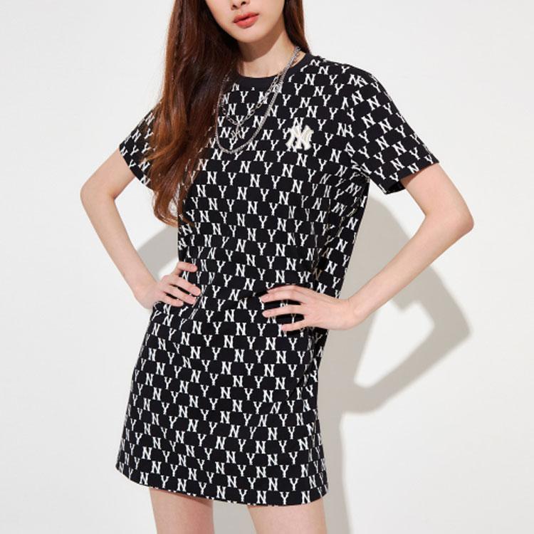 New MLB Base Logo Short Sleeved Dress Women's Black 3FOPM0123-50BKS