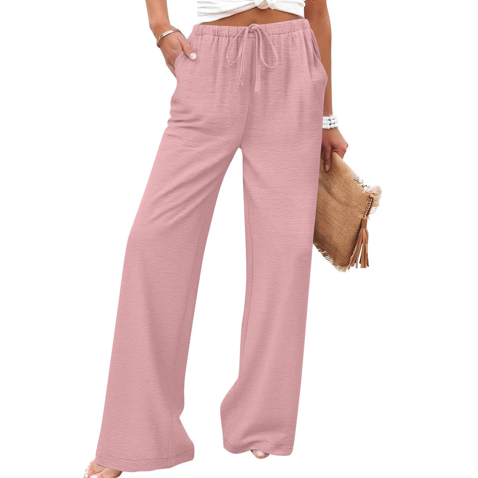 

2026 Trendy Women s Wide Leg Elastic Waist Pants with Pockets - Solid Color, Casual Fit XL рожевий